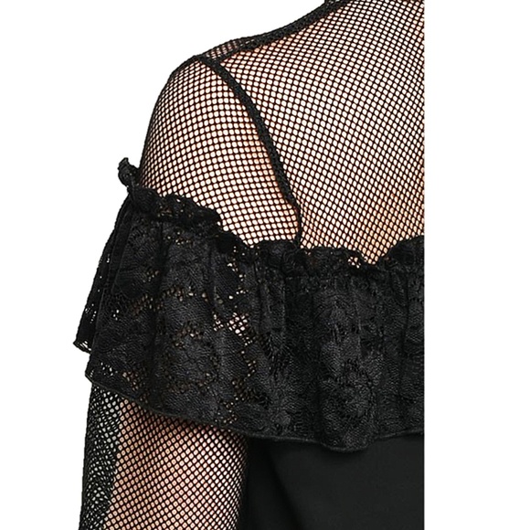 PLUS Black Victorian Gothic Lace Trim Chiffon Top - Picture 5 of 8